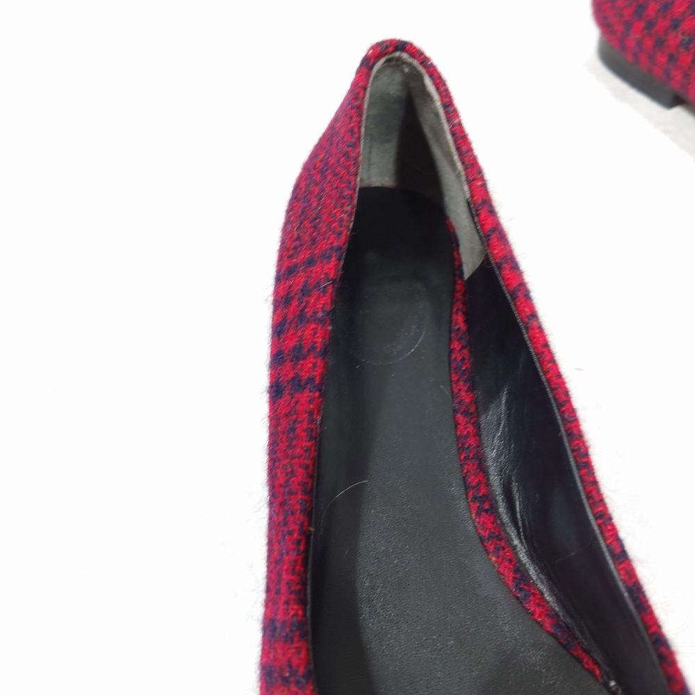 Brooks Brothers Red Fleece Houndstooth Flats 8.5 Red Navy Tweed Bow Pointed Toe - Picture 3 of 7
